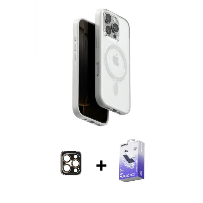ieg™ iPhone 16 Pro Max Kılıf Pusula Form Serisi - Siyah Bilvis 5in1 5D Magic Hayalet Cam Ekran Koruyucu + PVD Metal Kamera Lens - GD