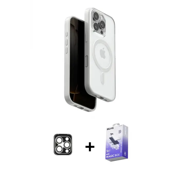 ieg™ iPhone 16 Pro Max Kılıf Pusula Form Serisi - Siyah Bilvis 5in1 5D Magic Hayalet Cam Ekran Koruyucu + PVD Metal Kamera Lens - GS