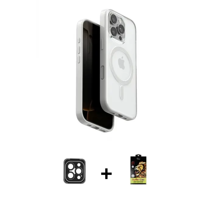 ieg™ iPhone 16 Pro Max Kılıf Pusula Form Serisi - Siyah Buffer Cam Ekran Koruyucu + PVD Metal Kamera Lens - SH
