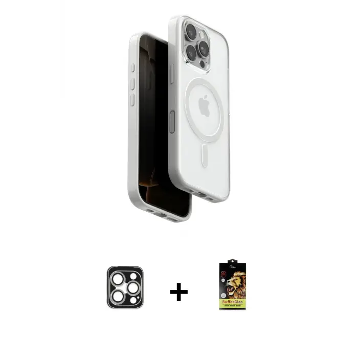 ieg™ iPhone 16 Pro Max Kılıf Pusula Form Serisi - Siyah Buffer Cam Ekran Koruyucu + PVD Metal Kamera Lens - GS