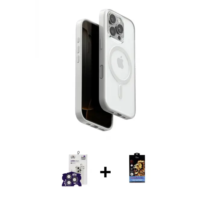 ieg™ iPhone 16 Pro Max Kılıf Pusula Form Serisi - Siyah Buffer Hayalet Cam Ekran Koruyucu + Bilvis Titan Kamera Lens - TMGI