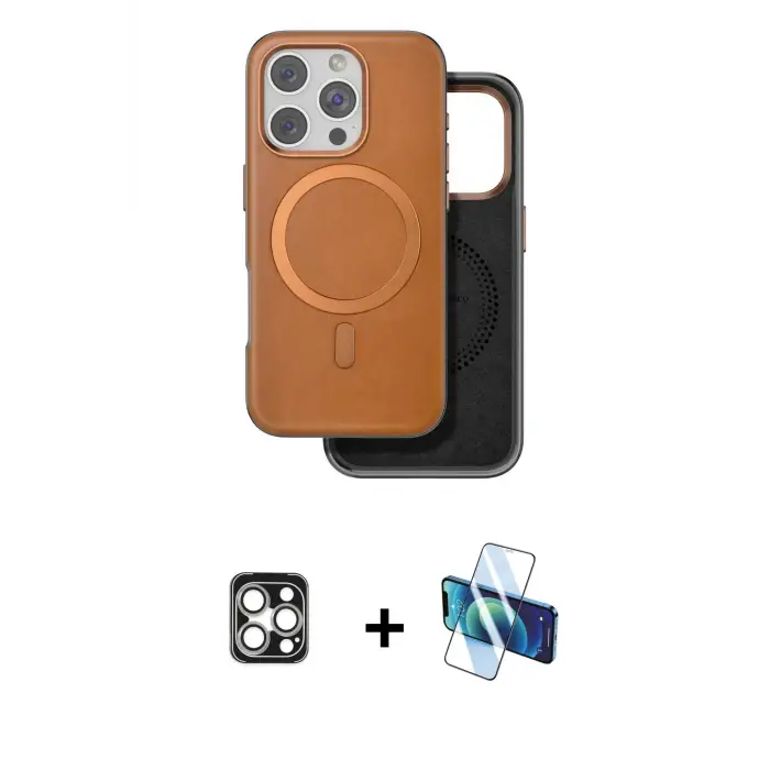 ieg™ iPhone 16 Pro Max Kılıf Pusula Işık Koleksiyonu - Siyah 3D Antistatik Seramik Nano Ekran Koruyucu + PVD Metal Kamera Lens - GS