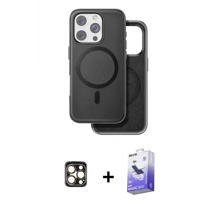 ieg™ iPhone 16 Pro Max Kılıf Pusula Işık Koleksiyonu - Siyah Bilvis 5in1 5D Magic Hayalet Cam Ekran Koruyucu + PVD Metal Kamera Lens - GD