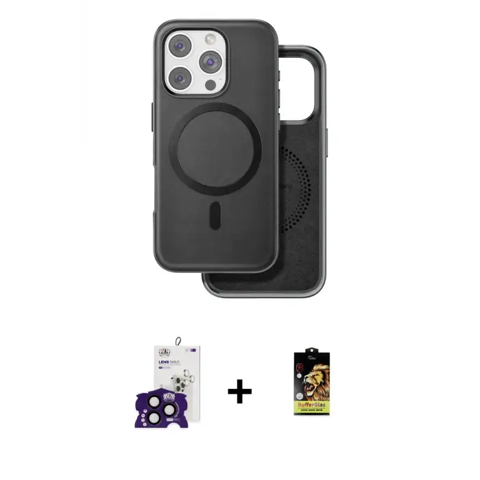 ieg™ iPhone 16 Pro Max Kılıf Pusula Işık Koleksiyonu - Siyah Buffer Cam Ekran Koruyucu + Bilvis Titan Kamera Lens - SH