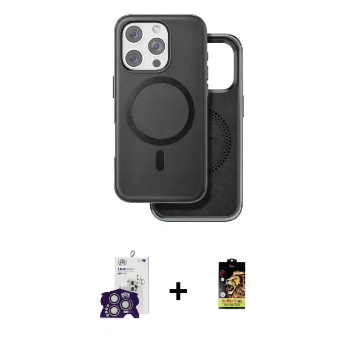 ieg™ iPhone 16 Pro Max Kılıf Pusula Işık Koleksiyonu - Siyah Buffer Cam Ekran Koruyucu + Bilvis Titan Kamera Lens - GS