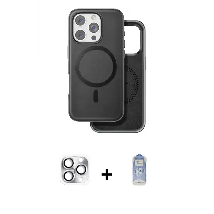 ieg™ iPhone 16 Pro Max Kılıf Pusula Işık Koleksiyonu - Siyah Joko Magic 5D Cam + Pers Alüminyum Kamera Lens - GS