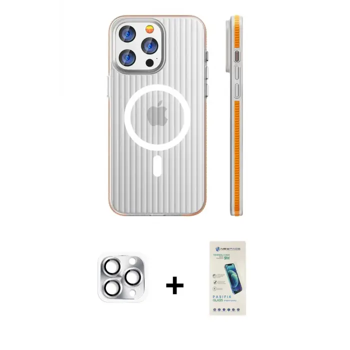 ieg™ iPhone 16 Pro Max Kılıf Pusula Minimal Koleksiyonu - Şeffaf Pasifik Cam Ekran Koruyucu + Pers Alüminyum Kamera Lens - GS