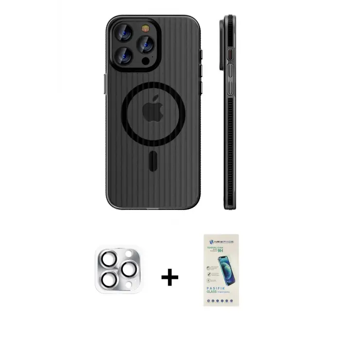 ieg™ iPhone 16 Pro Max Kılıf Pusula Minimal Koleksiyonu - Şeffaf Pasifik Cam Ekran Koruyucu + Pers Alüminyum Kamera Lens - GS