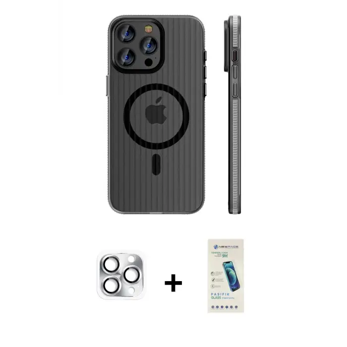 ieg™ iPhone 16 Pro Max Kılıf Pusula Minimal Koleksiyonu - Şeffaf Pasifik Cam Ekran Koruyucu + Pers Alüminyum Kamera Lens - GS