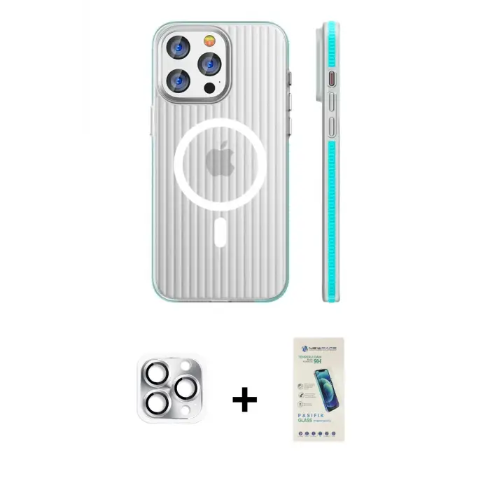 ieg™ iPhone 16 Pro Max Kılıf Pusula Minimal Koleksiyonu - Şeffaf Pasifik Cam Ekran Koruyucu + Pers Alüminyum Kamera Lens - GS