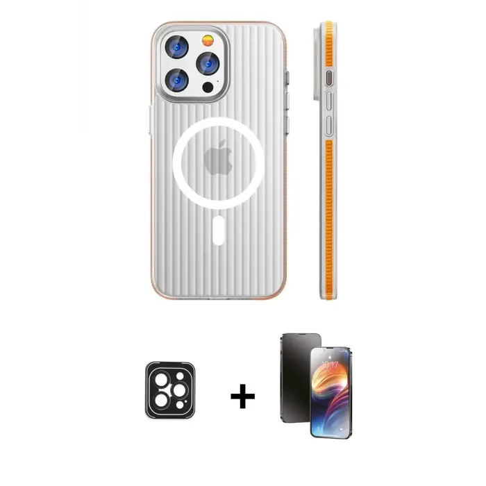 ieg™ iPhone 16 Pro Max Kılıf Pusula Minimal Koleksiyonu - Siyah 3D Antistatik Mat Seramik Nano Ekran Koruyucu + PVD Metal Kamera Lens - SH