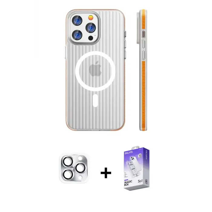 ieg™ iPhone 16 Pro Max Kılıf Pusula Minimal Koleksiyonu - Siyah Bilvis 5in1 3D Magic Cam Ekran Koruyucu + Pers Alüminyum Kamera Lens - GS