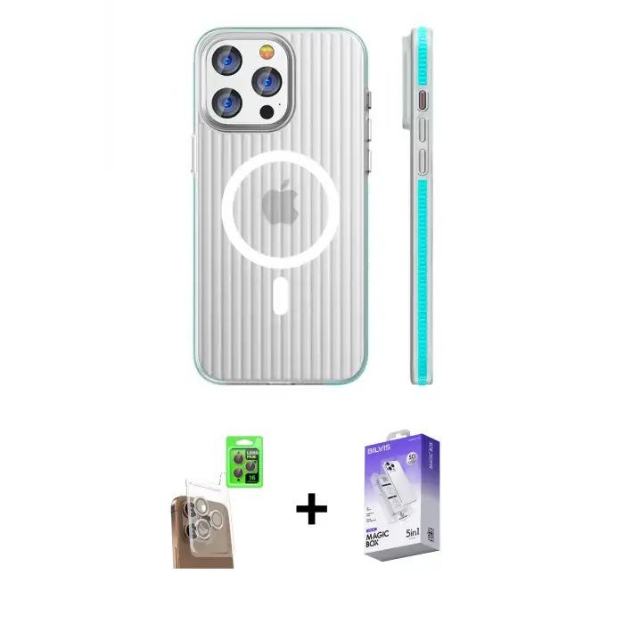 ieg™ iPhone 16 Pro Max Kılıf Pusula Minimal Koleksiyonu - Siyah Bilvis 5in1 3D Magic Cam Ekran Koruyucu + Raze Metal Kamera Lens - CLTM