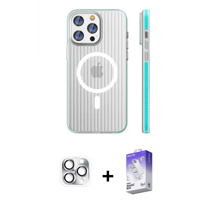 ieg™ iPhone 16 Pro Max Kılıf Pusula Minimal Koleksiyonu - Siyah Bilvis 5in1 3D Magic Cam Ekran Koruyucu + Pers Alüminyum Kamera Lens - GS