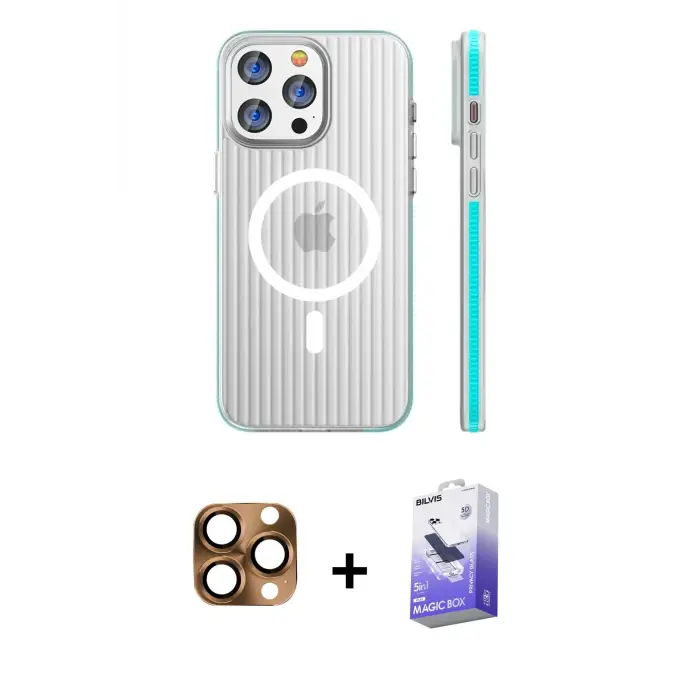 ieg™ iPhone 16 Pro Max Kılıf Pusula Minimal Koleksiyonu - Siyah Bilvis 5in1 5D Magic Hayalet Cam Ekran Koruyucu + Pers Alüminyum Kamera Lens - CLTM