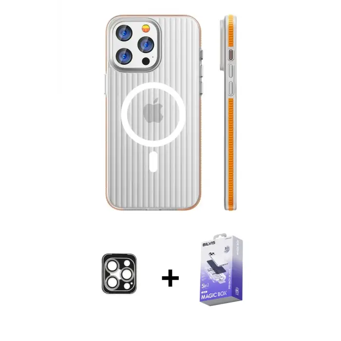 ieg™ iPhone 16 Pro Max Kılıf Pusula Minimal Koleksiyonu - Siyah Bilvis 5in1 5D Magic Hayalet Cam Ekran Koruyucu + PVD Metal Kamera Lens - GS