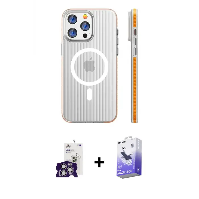 ieg™ iPhone 16 Pro Max Kılıf Pusula Minimal Koleksiyonu - Siyah Bilvis 5in1 5D Magic Hayalet Cam Ekran Koruyucu + Bilvis Titan Kamera Lens - GS
