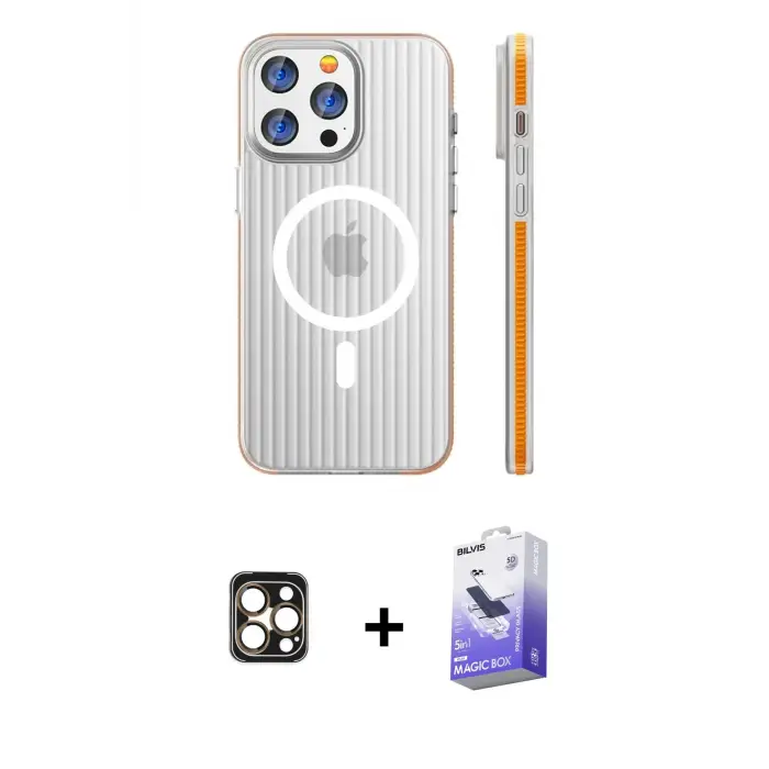 ieg™ iPhone 16 Pro Max Kılıf Pusula Minimal Koleksiyonu - Siyah Bilvis 5in1 5D Magic Hayalet Cam Ekran Koruyucu + PVD Metal Kamera Lens - GD