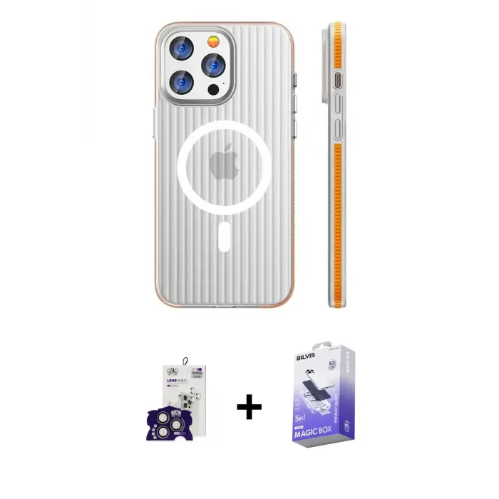 ieg™ iPhone 16 Pro Max Kılıf Pusula Minimal Koleksiyonu - Siyah Bilvis 5in1 5D Magic Hayalet Cam Ekran Koruyucu + Bilvis Titan Kamera Lens - TMGI