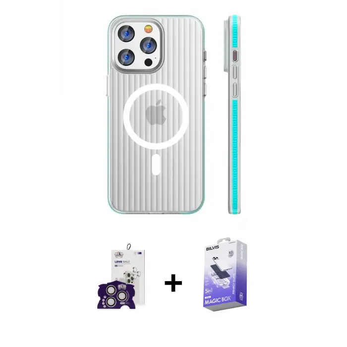 ieg™ iPhone 16 Pro Max Kılıf Pusula Minimal Koleksiyonu - Siyah Bilvis 5in1 5D Magic Hayalet Cam Ekran Koruyucu + Bilvis Titan Kamera Lens - GS