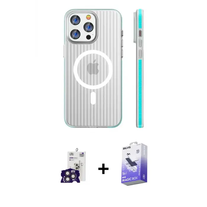 ieg™ iPhone 16 Pro Max Kılıf Pusula Minimal Koleksiyonu - Siyah Bilvis 5in1 5D Magic Hayalet Cam Ekran Koruyucu + Bilvis Titan Kamera Lens - TMGI