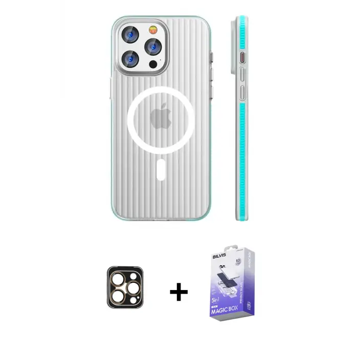 ieg™ iPhone 16 Pro Max Kılıf Pusula Minimal Koleksiyonu - Siyah Bilvis 5in1 5D Magic Hayalet Cam Ekran Koruyucu + PVD Metal Kamera Lens - GD