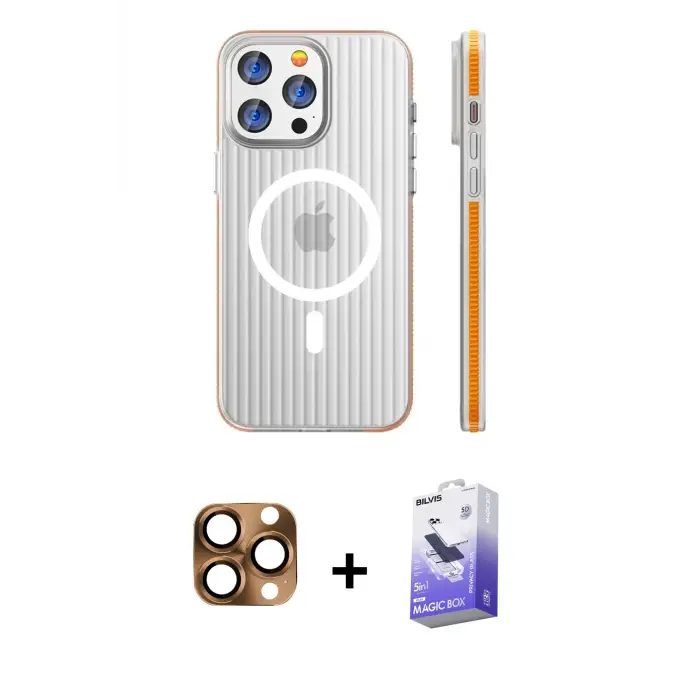 ieg™ iPhone 16 Pro Max Kılıf Pusula Minimal Koleksiyonu - Siyah Bilvis 5in1 5D Magic Hayalet Cam Ekran Koruyucu + Pers Alüminyum Kamera Lens - CLTM