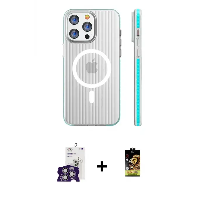 ieg™ iPhone 16 Pro Max Kılıf Pusula Minimal Koleksiyonu - Siyah Buffer Cam Ekran Koruyucu + Bilvis Titan Kamera Lens - GS
