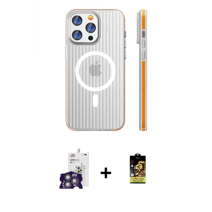 ieg™ iPhone 16 Pro Max Kılıf Pusula Minimal Koleksiyonu - Siyah Buffer Cam Ekran Koruyucu + Bilvis Titan Kamera Lens - GS