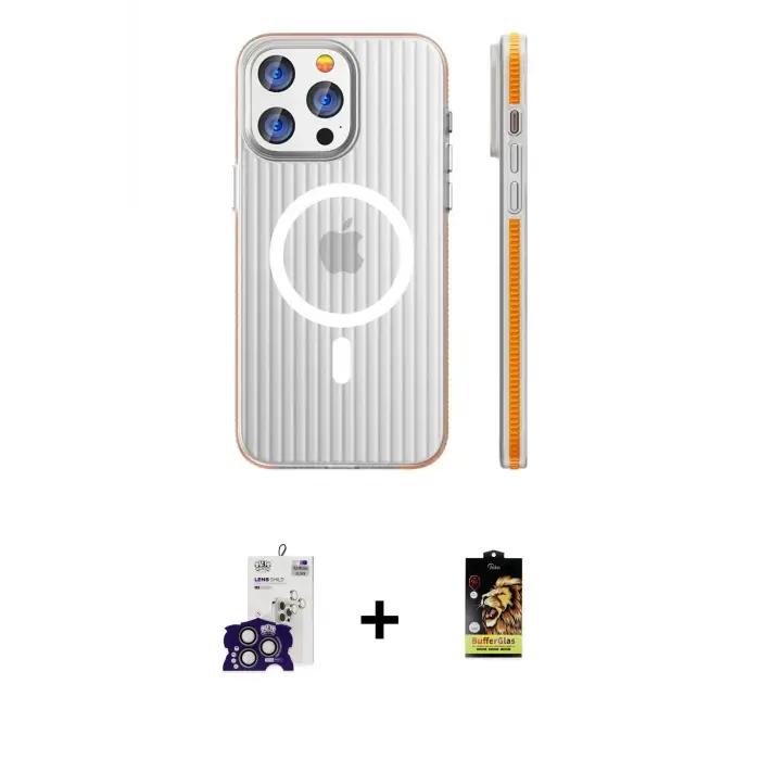 ieg™ iPhone 16 Pro Max Kılıf Pusula Minimal Koleksiyonu - Siyah Buffer Cam Ekran Koruyucu + Bilvis Titan Kamera Lens - TMGI