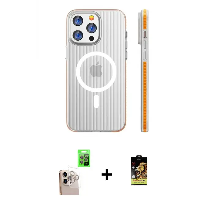 ieg™ iPhone 16 Pro Max Kılıf Pusula Minimal Koleksiyonu - Siyah Buffer Cam Ekran Koruyucu + Raze Metal Kamera Lens - NLGY
