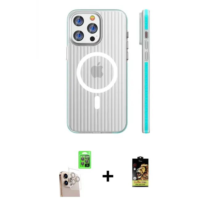 ieg™ iPhone 16 Pro Max Kılıf Pusula Minimal Koleksiyonu - Siyah Buffer Cam Ekran Koruyucu + Raze Metal Kamera Lens - NLGY