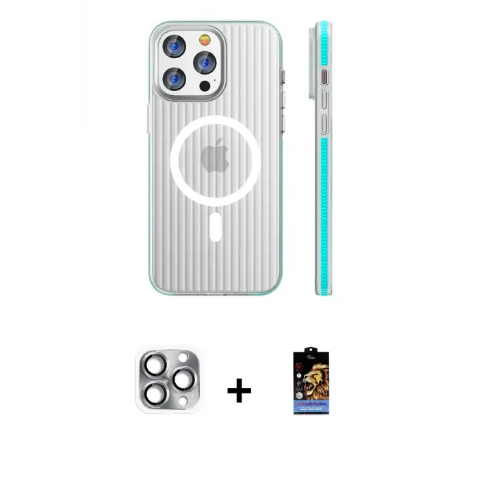 ieg™ iPhone 16 Pro Max Kılıf Pusula Minimal Koleksiyonu - Siyah Buffer Hayalet Cam Ekran Koruyucu + Pers Alüminyum Kamera Lens - GI