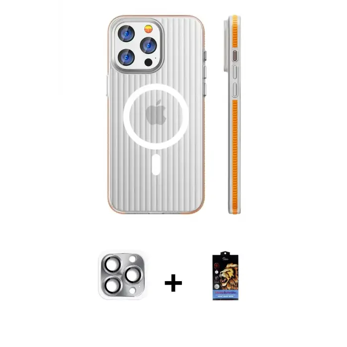 ieg™ iPhone 16 Pro Max Kılıf Pusula Minimal Koleksiyonu - Siyah Buffer Hayalet Cam Ekran Koruyucu + Pers Alüminyum Kamera Lens - GI