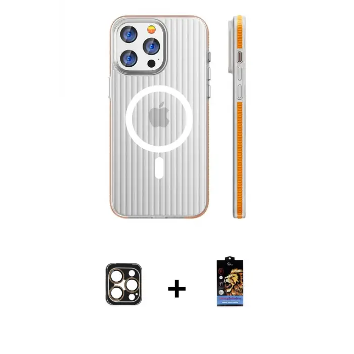 ieg™ iPhone 16 Pro Max Kılıf Pusula Minimal Koleksiyonu - Siyah Buffer Hayalet Cam Ekran Koruyucu + PVD Metal Kamera Lens - GD