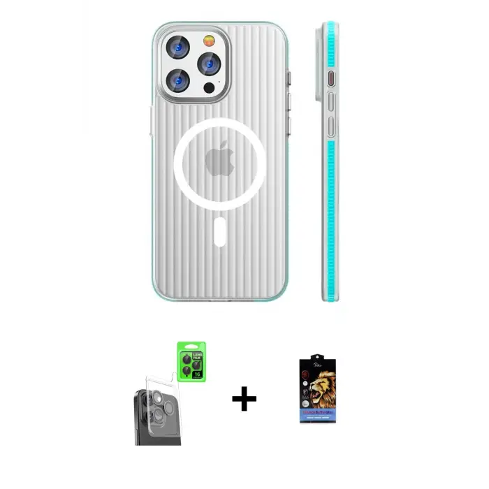 ieg™ iPhone 16 Pro Max Kılıf Pusula Minimal Koleksiyonu - Siyah Buffer Hayalet Cam Ekran Koruyucu + Raze Metal Kamera Lens - SH