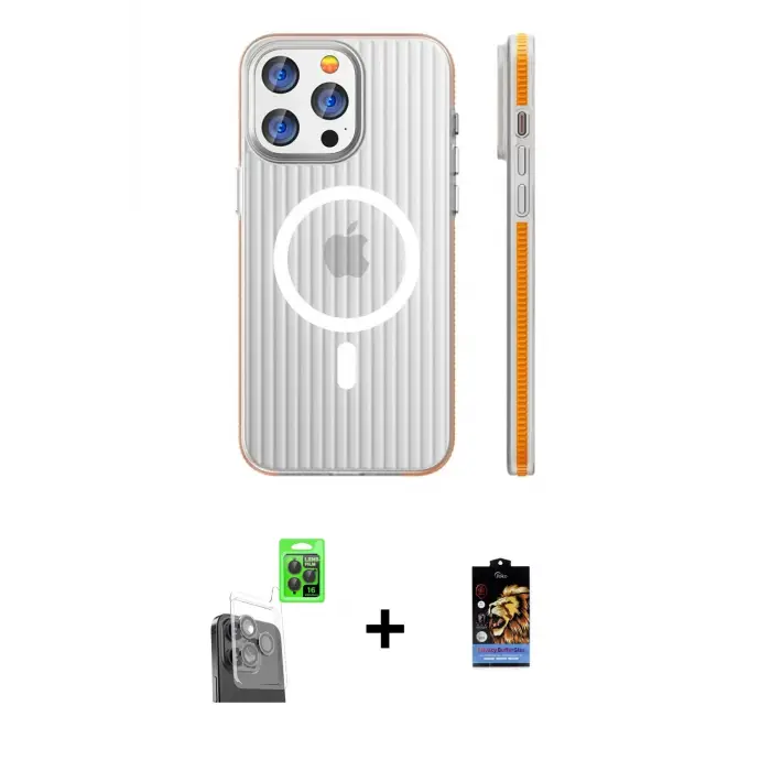 ieg™ iPhone 16 Pro Max Kılıf Pusula Minimal Koleksiyonu - Siyah Buffer Hayalet Cam Ekran Koruyucu + Raze Metal Kamera Lens - SH