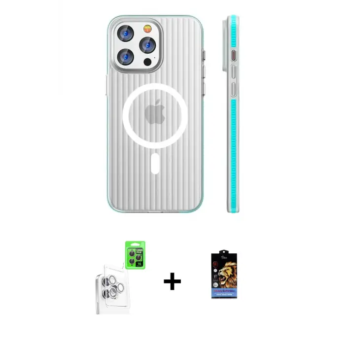 ieg™ iPhone 16 Pro Max Kılıf Pusula Minimal Koleksiyonu - Siyah Buffer Hayalet Cam Ekran Koruyucu + Raze Metal Kamera Lens - BZ