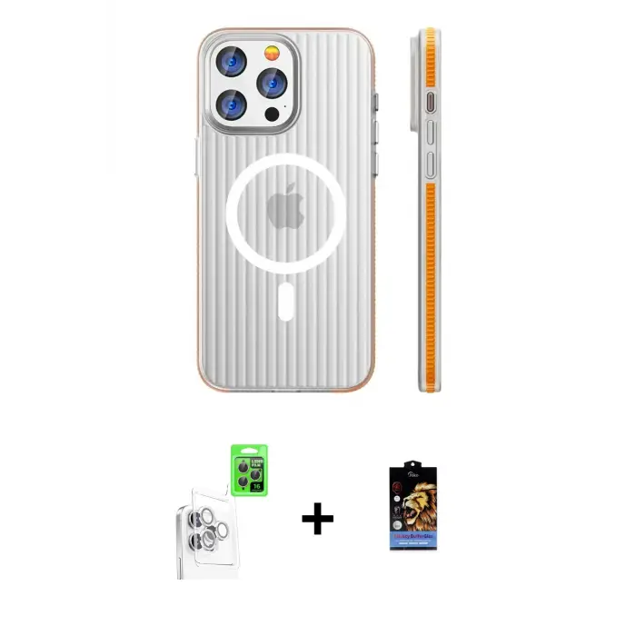ieg™ iPhone 16 Pro Max Kılıf Pusula Minimal Koleksiyonu - Siyah Buffer Hayalet Cam Ekran Koruyucu + Raze Metal Kamera Lens - BZ