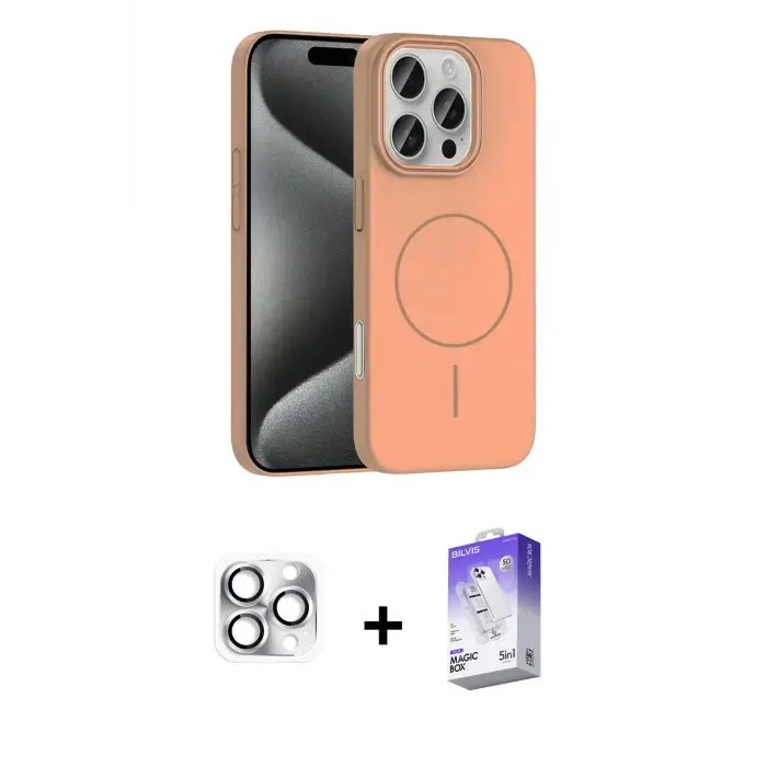 ieg™ iPhone 16 Pro Max Kılıf Siluet Doku Özel Seri - Siyah Bilvis 5in1 3D Magic Cam Ekran Koruyucu + Pers Alüminyum Kamera Lens - GS
