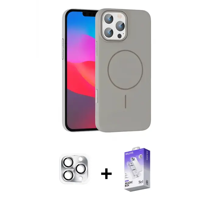 ieg™ iPhone 16 Pro Max Kılıf Siluet Doku Özel Seri - Siyah Bilvis 5in1 3D Magic Cam Ekran Koruyucu + Pers Alüminyum Kamera Lens - GS