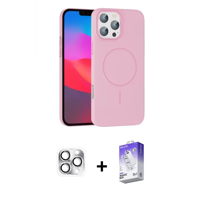 ieg™ iPhone 16 Pro Max Kılıf Siluet Doku Özel Seri - Siyah Bilvis 5in1 3D Magic Cam Ekran Koruyucu + Pers Alüminyum Kamera Lens - GS