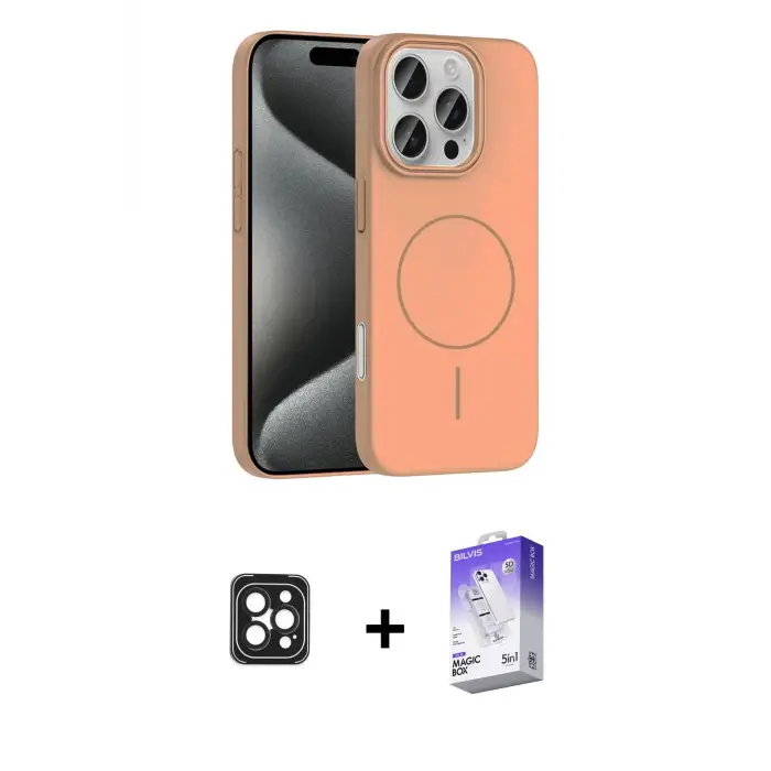 ieg™ iPhone 16 Pro Max Kılıf Siluet Doku Özel Seri - Siyah Bilvis 5in1 3D Magic Cam Ekran Koruyucu + PVD Metal Kamera Lens - SH