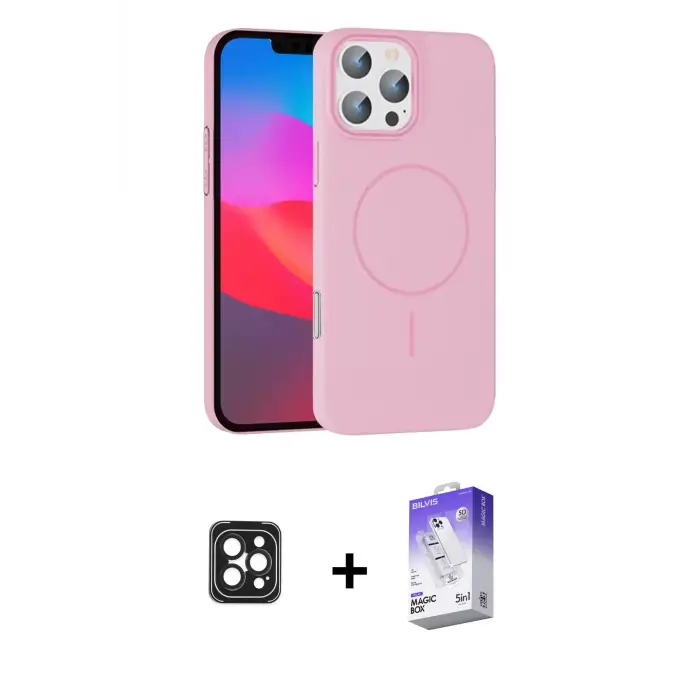 ieg™ iPhone 16 Pro Max Kılıf Siluet Doku Özel Seri - Siyah Bilvis 5in1 3D Magic Cam Ekran Koruyucu + PVD Metal Kamera Lens - SH