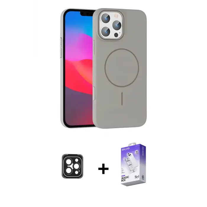 ieg™ iPhone 16 Pro Max Kılıf Siluet Doku Özel Seri - Siyah Bilvis 5in1 3D Magic Cam Ekran Koruyucu + PVD Metal Kamera Lens - SH