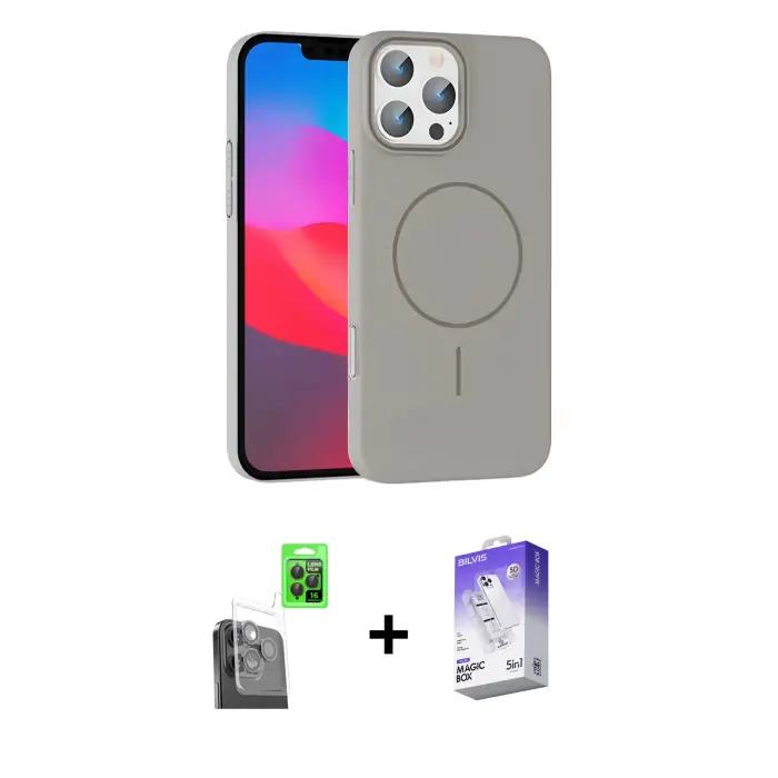 ieg™ iPhone 16 Pro Max Kılıf Siluet Doku Özel Seri - Siyah Bilvis 5in1 3D Magic Cam Ekran Koruyucu + Raze Metal Kamera Lens - SH