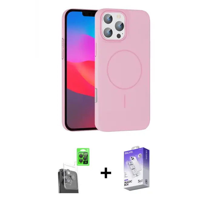 ieg™ iPhone 16 Pro Max Kılıf Siluet Doku Özel Seri - Siyah Bilvis 5in1 3D Magic Cam Ekran Koruyucu + Raze Metal Kamera Lens - SH