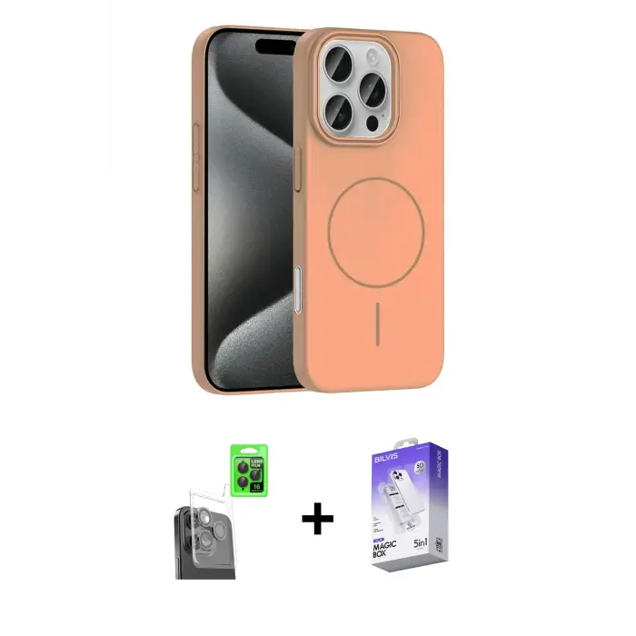 ieg™ iPhone 16 Pro Max Kılıf Siluet Doku Özel Seri - Siyah Bilvis 5in1 3D Magic Cam Ekran Koruyucu + Raze Metal Kamera Lens - SH
