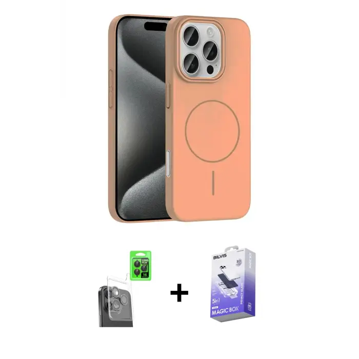 ieg™ iPhone 16 Pro Max Kılıf Siluet Doku Özel Seri - Siyah Bilvis 5in1 5D Magic Hayalet Cam Ekran Koruyucu + Raze Metal Kamera Lens - SH