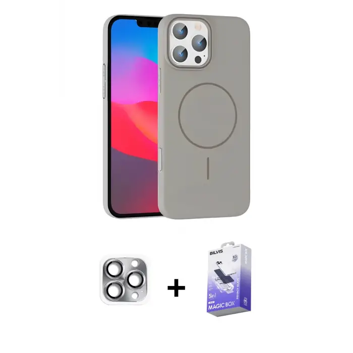 ieg™ iPhone 16 Pro Max Kılıf Siluet Doku Özel Seri - Siyah Bilvis 5in1 5D Magic Hayalet Cam Ekran Koruyucu + Pers Alüminyum Kamera Lens - GI